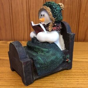 Festive Snowman Figurine with Green and Gold Accents